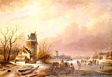 Skaters On A Frozen River by Andreas Schelfhout